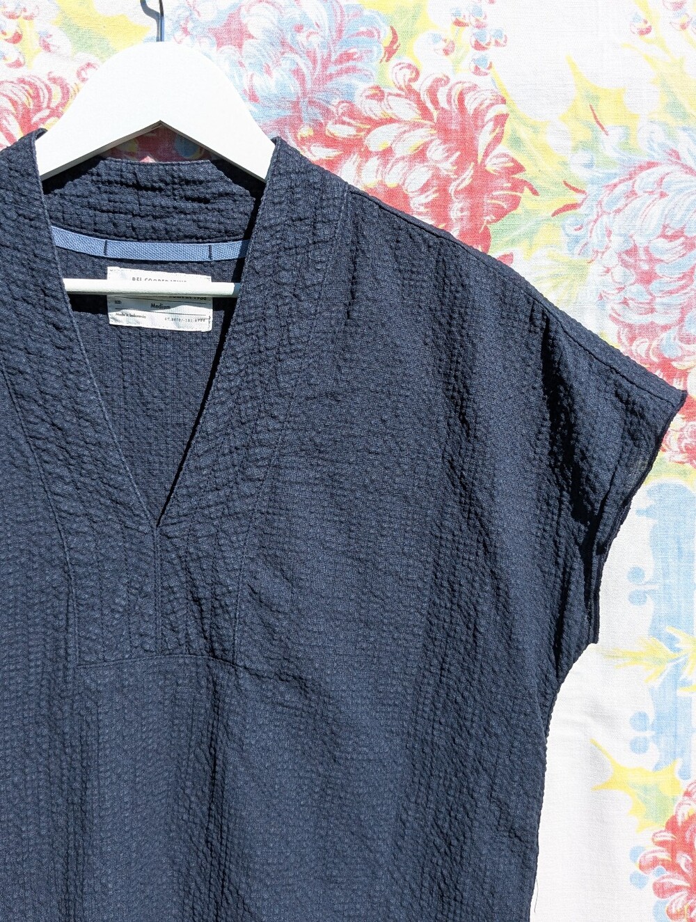 REI Medium Norseland Woven Popover V-neck Shirt Raime/Cotton Boxy Blue